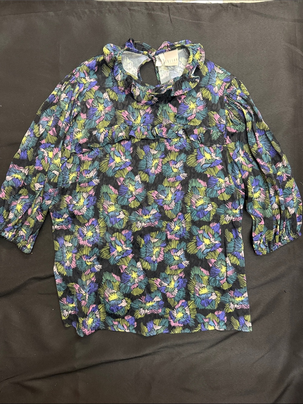 Fresha London Floral Ruffle Blouse Top Size Small made in Turkey
